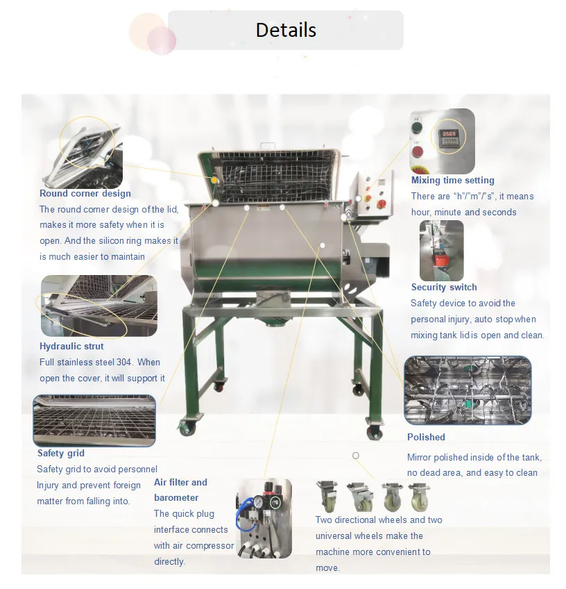 1500L Horizontal Stainless Steel Ribbon Mixer Tank for Dry Powder