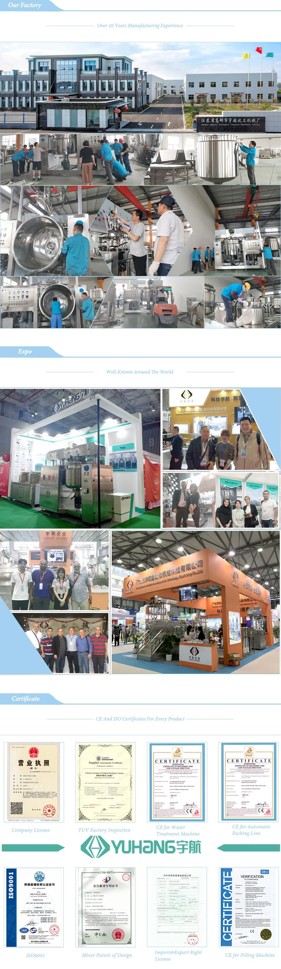 GMP Steam Jacketed Tank Face Cream Vacuum Mixer Factory Mixer