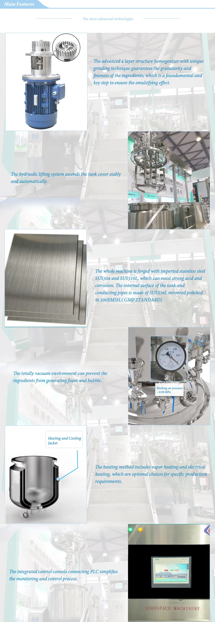 GMP Steam Jacketed Tank Face Cream Vacuum Mixer Factory Mixer