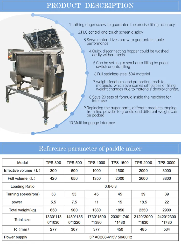 High Quality 1000L Double Paddle Mixer Machine