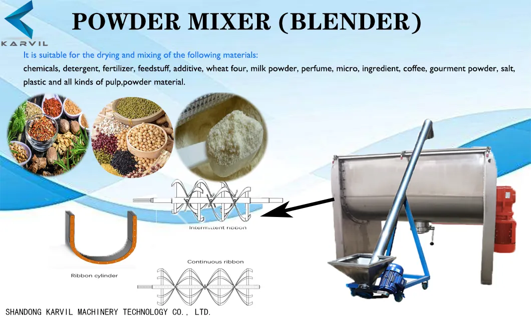 Industrial Horizontal Batch Double Belt Dry Powder Ribbon Blender Mixer Equipment